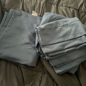 Blue satin/cotton queen bedding